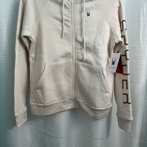 Spyder Cream Full-Zip Hoodie with Branded Zipper Pull